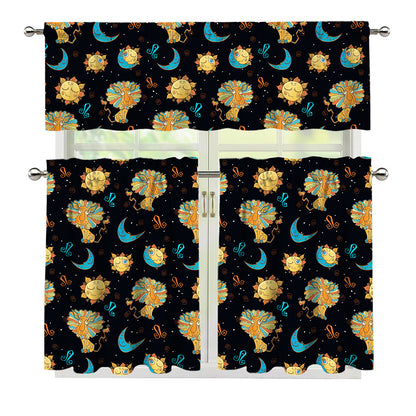 Cute Cartoon Leo Pattern Print 3 Piece Kitchen Curtains