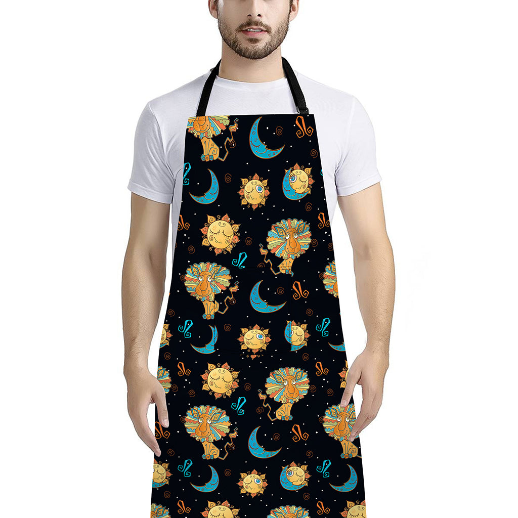 Cute Cartoon Leo Pattern Print Bib Apron With Pocket