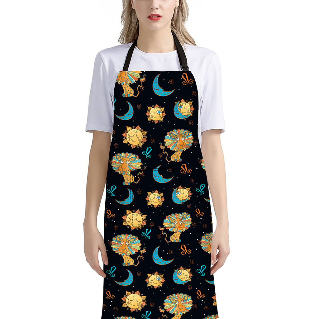 Cute Cartoon Leo Pattern Print Bib Apron With Pocket