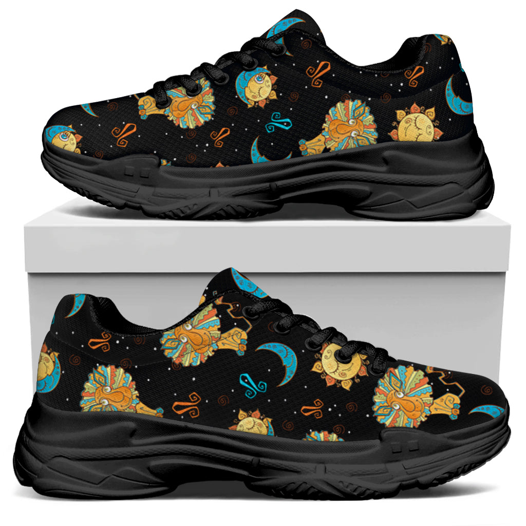 Cute Cartoon Leo Pattern Print Black Chunky Shoes