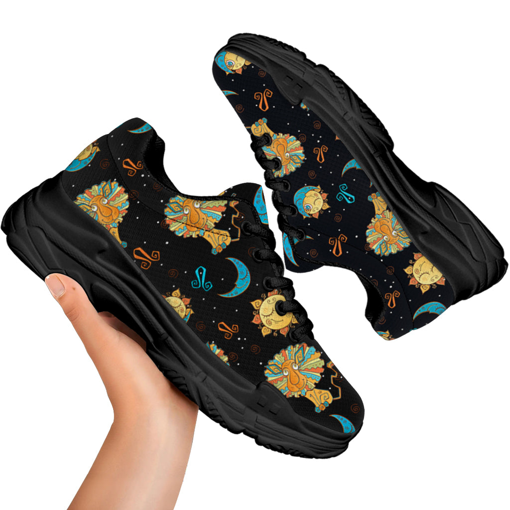 Cute Cartoon Leo Pattern Print Black Chunky Shoes