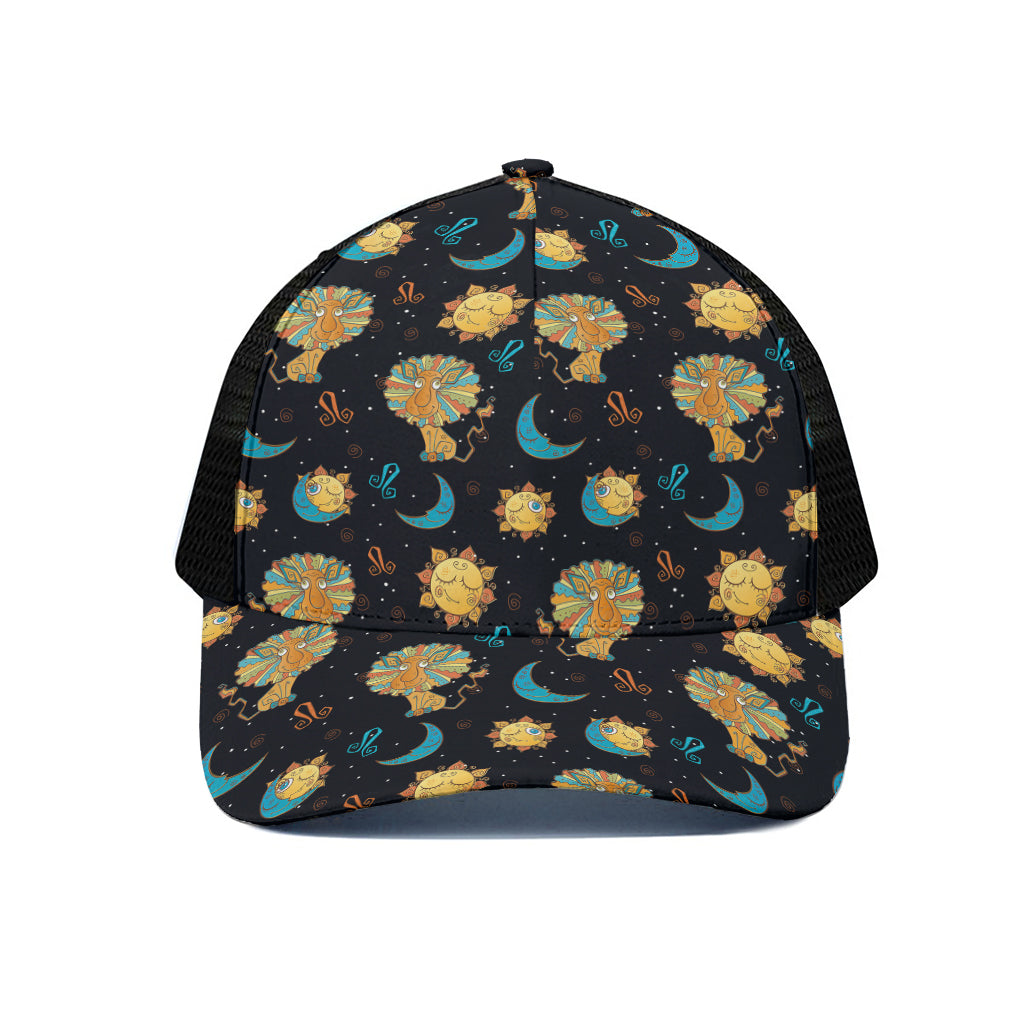 Cute Cartoon Leo Pattern Print Black Mesh Trucker Cap