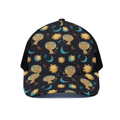 Cute Cartoon Leo Pattern Print Black Mesh Trucker Cap