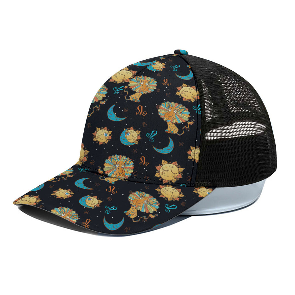 Cute Cartoon Leo Pattern Print Black Mesh Trucker Cap
