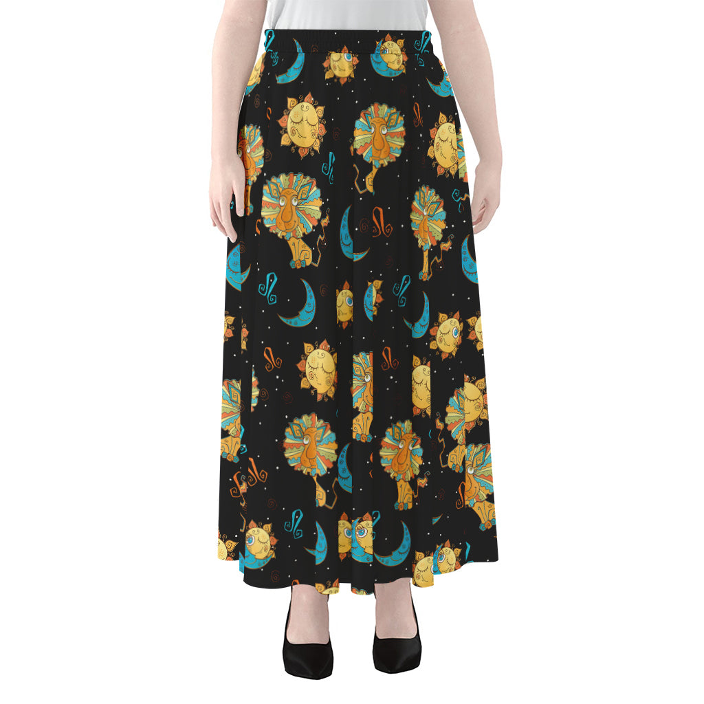 Cute Cartoon Leo Pattern Print Chiffon Maxi Skirt