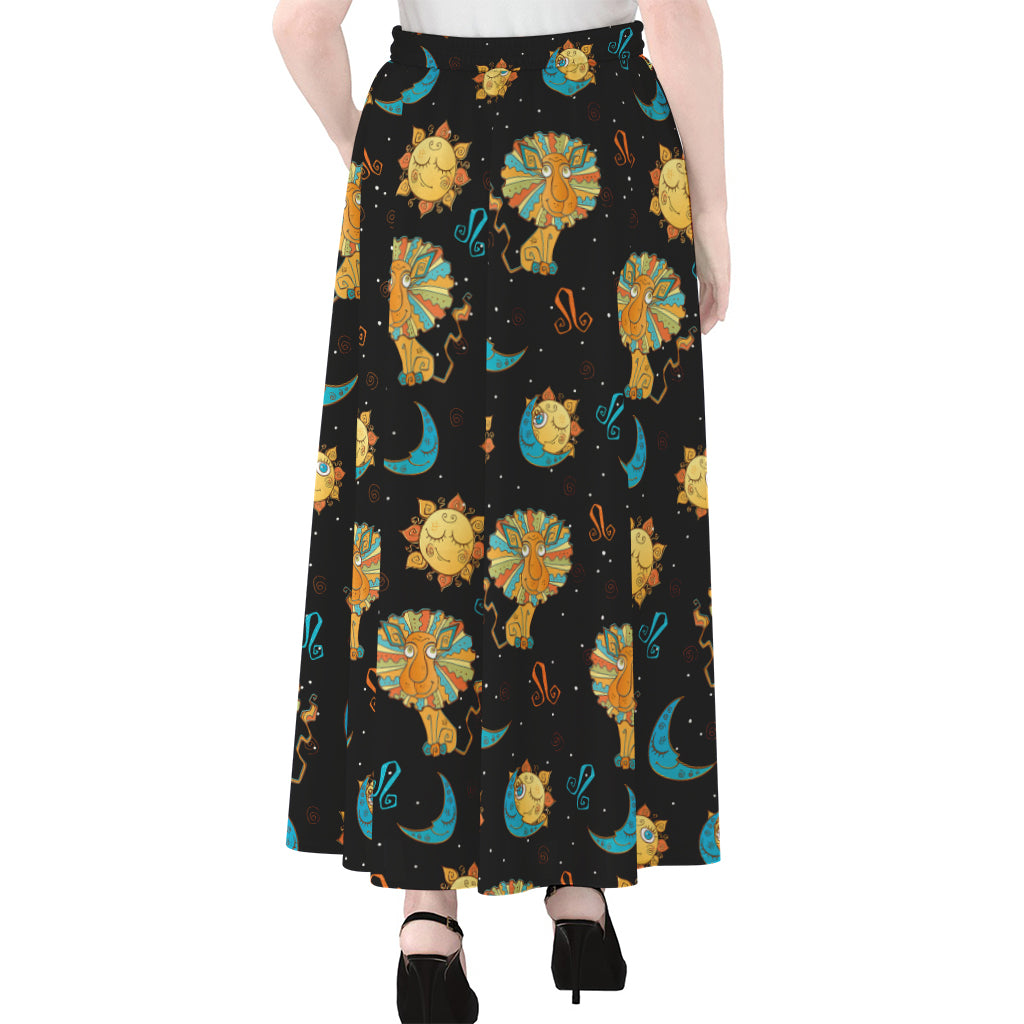 Cute Cartoon Leo Pattern Print Chiffon Maxi Skirt