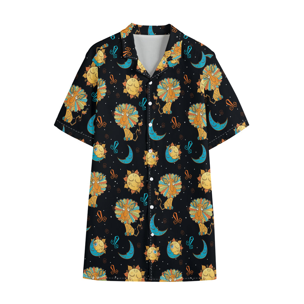Cute Cartoon Leo Pattern Print Cotton Hawaiian Shirt