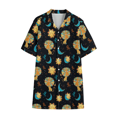 Cute Cartoon Leo Pattern Print Cotton Hawaiian Shirt