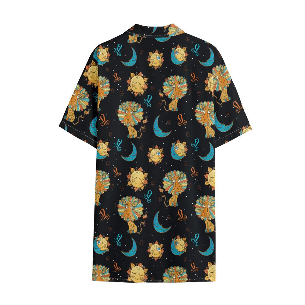 Cute Cartoon Leo Pattern Print Cotton Hawaiian Shirt