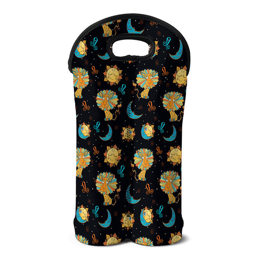Cute Cartoon Leo Pattern Print Double Neoprene Wine Tote