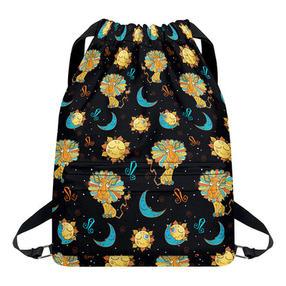 Cute Cartoon Leo Pattern Print Drawstring Backpack