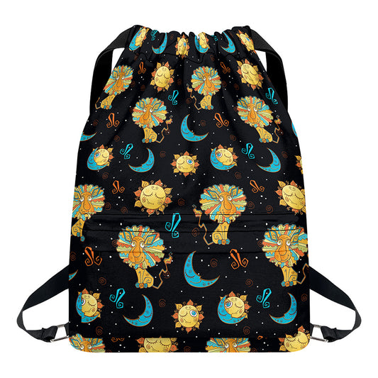 Cute Cartoon Leo Pattern Print Drawstring Backpack