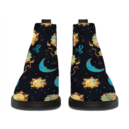 Cute Cartoon Leo Pattern Print Flat Ankle Boots