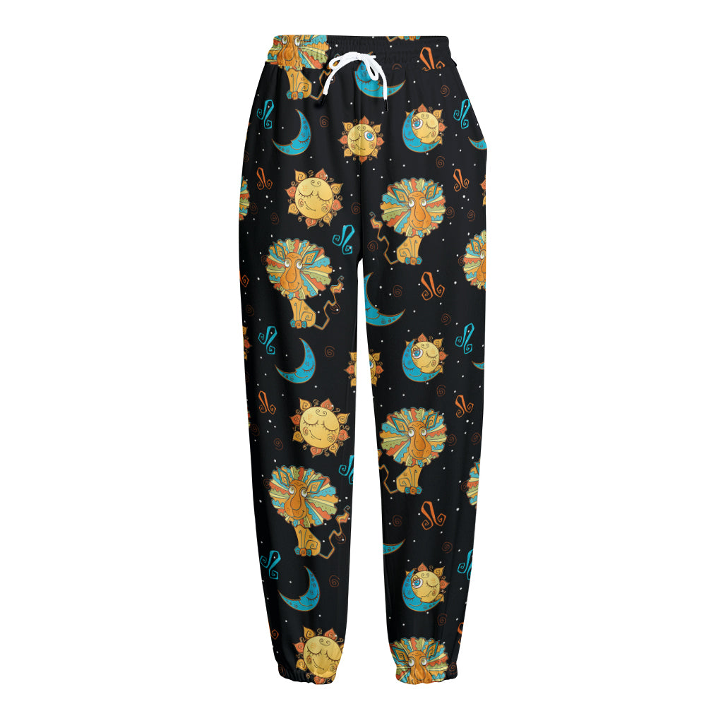 Cute Cartoon Leo Pattern Print Fleece Lined Knit Pants
