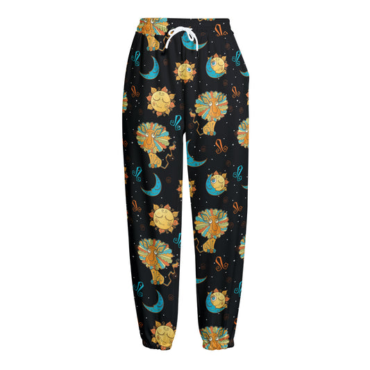 Cute Cartoon Leo Pattern Print Fleece Lined Knit Pants