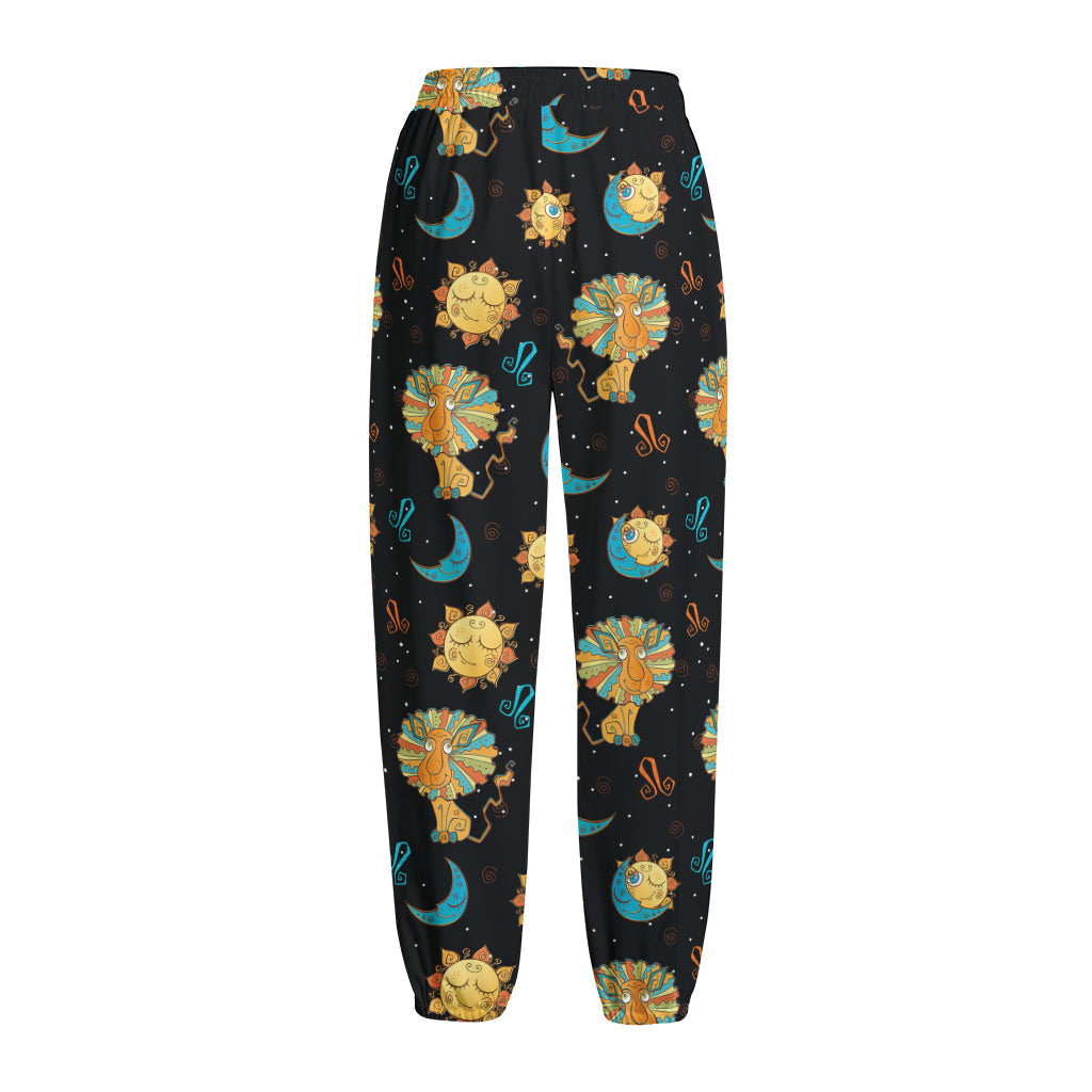 Cute Cartoon Leo Pattern Print Fleece Lined Knit Pants