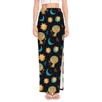Cute Cartoon Leo Pattern Print High Slit Maxi Skirt