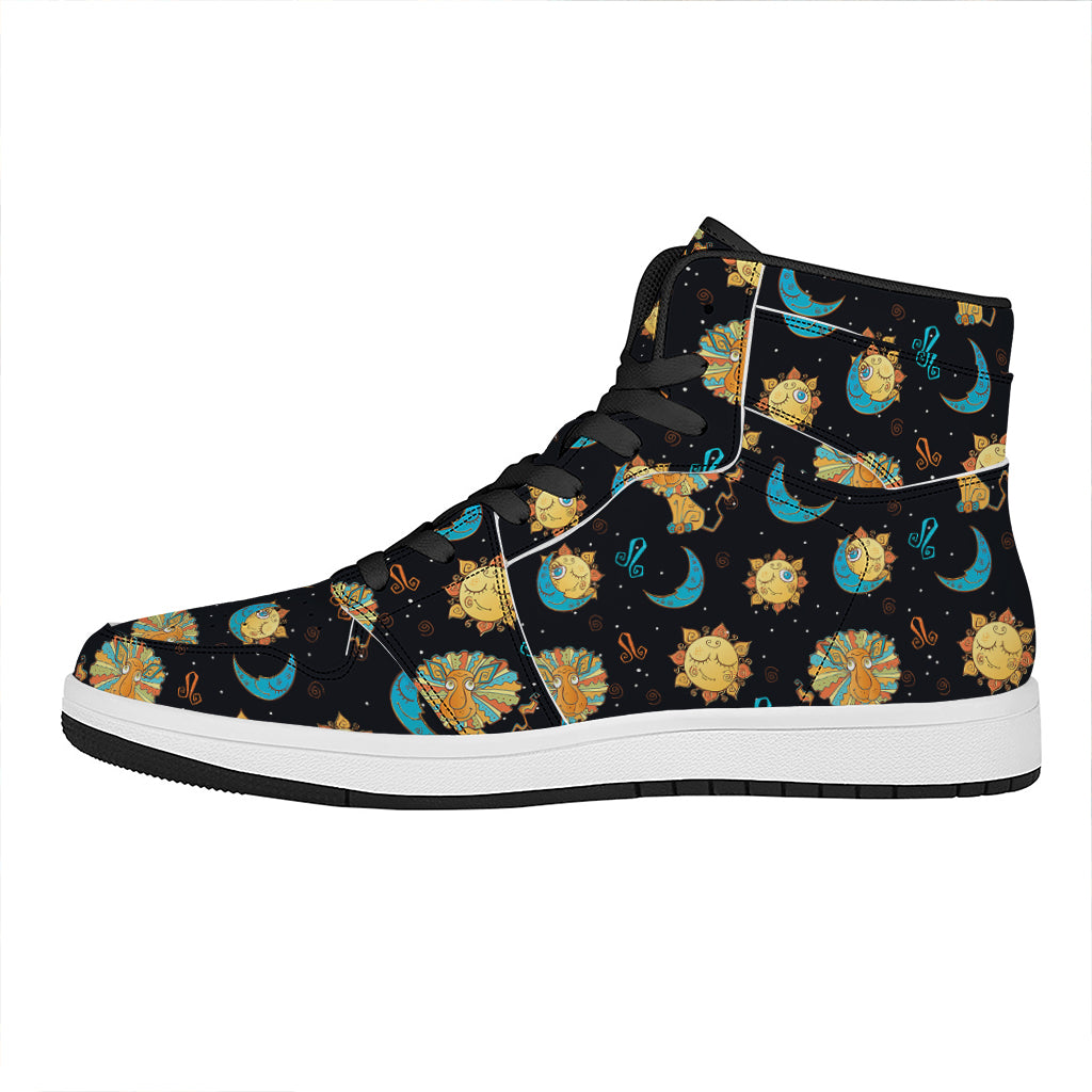 Cute Cartoon Leo Pattern Print High Top Leather Sneakers