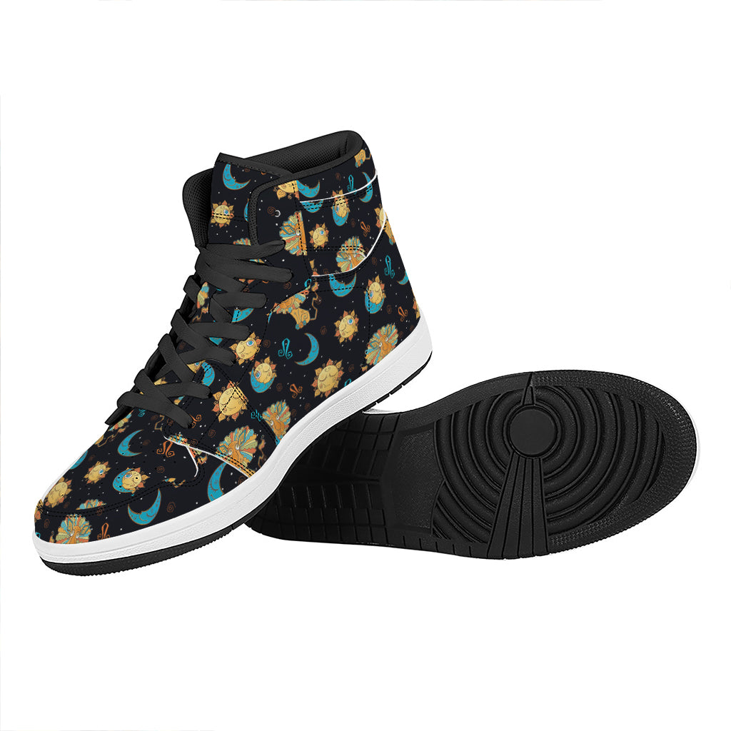 Cute Cartoon Leo Pattern Print High Top Leather Sneakers
