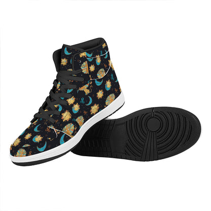 Cute Cartoon Leo Pattern Print High Top Leather Sneakers