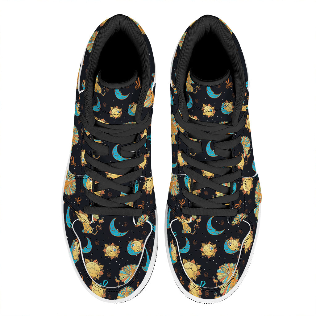 Cute Cartoon Leo Pattern Print High Top Leather Sneakers
