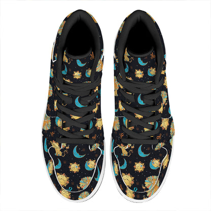 Cute Cartoon Leo Pattern Print High Top Leather Sneakers