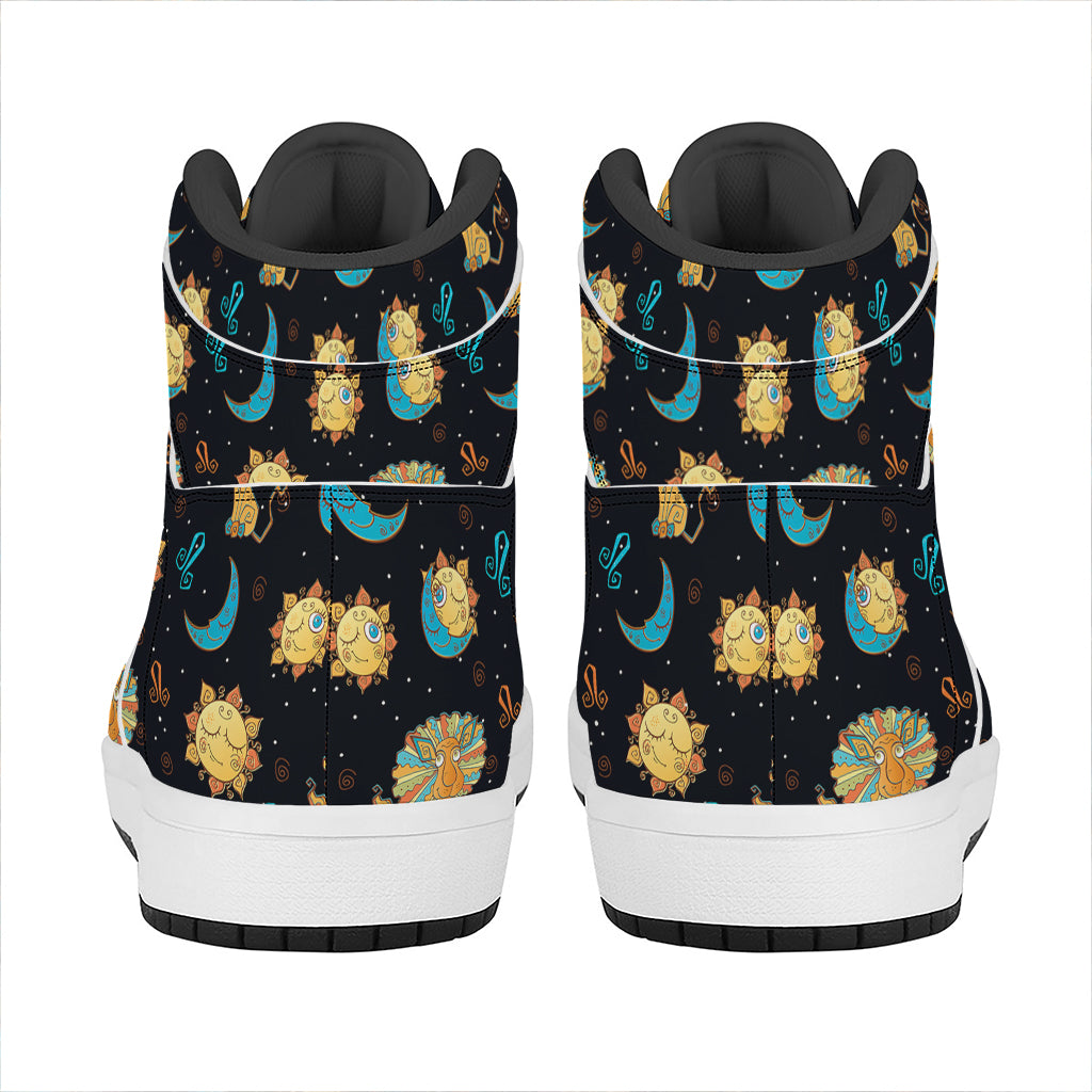 Cute Cartoon Leo Pattern Print High Top Leather Sneakers