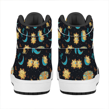 Cute Cartoon Leo Pattern Print High Top Leather Sneakers