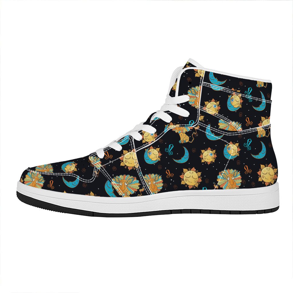 Cute Cartoon Leo Pattern Print High Top Leather Sneakers