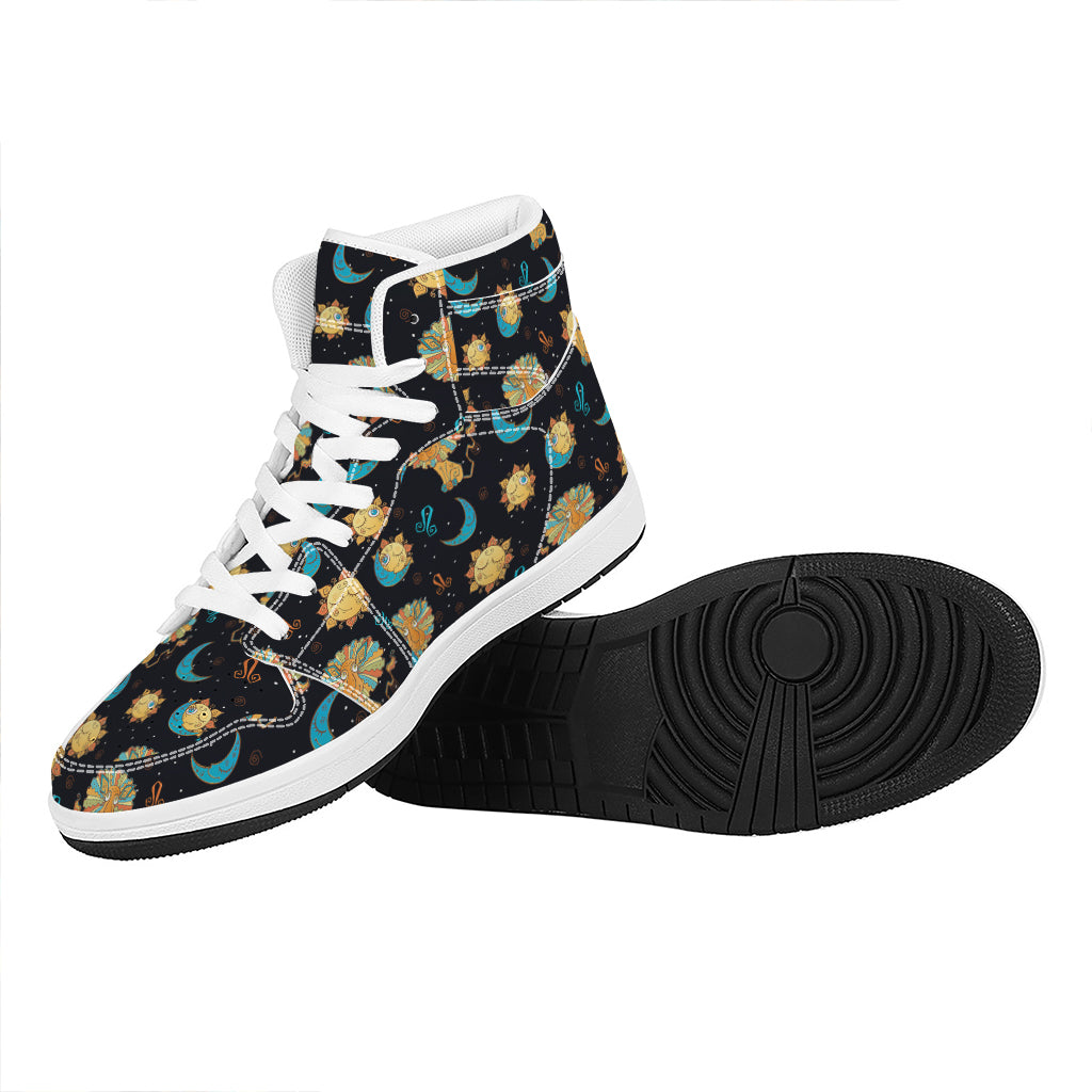 Cute Cartoon Leo Pattern Print High Top Leather Sneakers