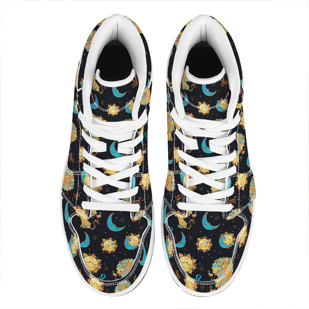 Cute Cartoon Leo Pattern Print High Top Leather Sneakers