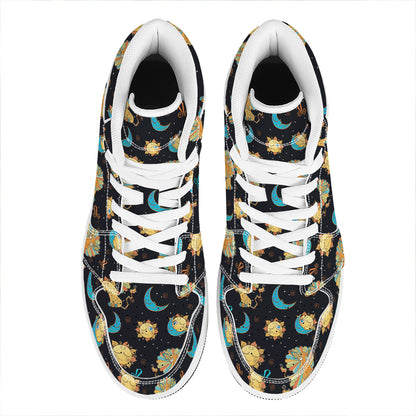 Cute Cartoon Leo Pattern Print High Top Leather Sneakers