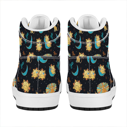 Cute Cartoon Leo Pattern Print High Top Leather Sneakers