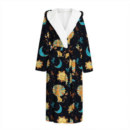 Cute Cartoon Leo Pattern Print Hooded Bathrobe