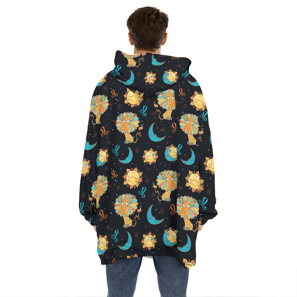 Cute Cartoon Leo Pattern Print Hoodie Blanket