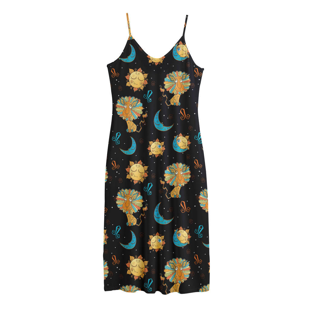 Cute Cartoon Leo Pattern Print Jersey Midi Cami Dress