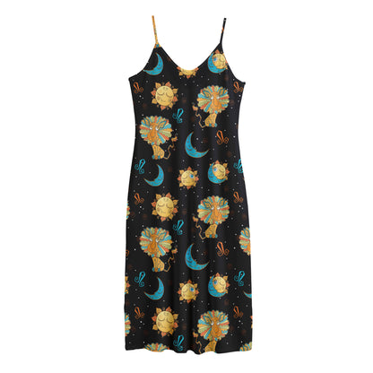 Cute Cartoon Leo Pattern Print Jersey Midi Cami Dress