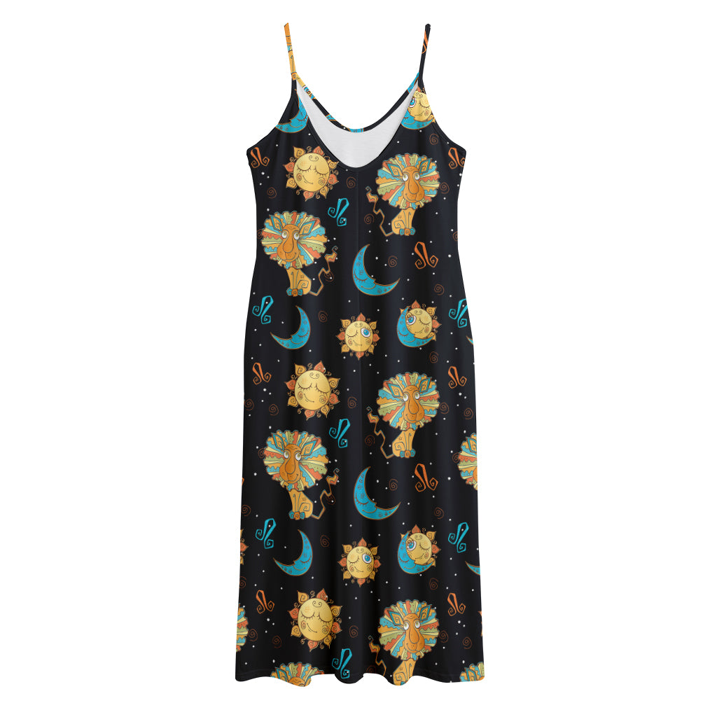 Cute Cartoon Leo Pattern Print Jersey Midi Cami Dress