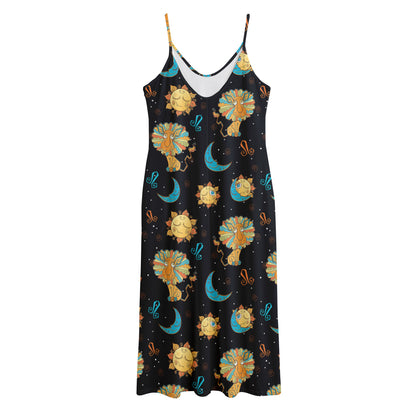Cute Cartoon Leo Pattern Print Jersey Midi Cami Dress