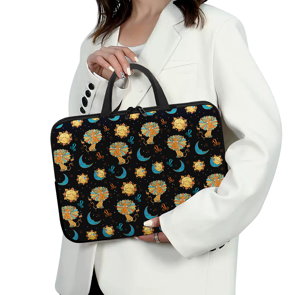 Cute Cartoon Leo Pattern Print Laptop Sleeve With Handle