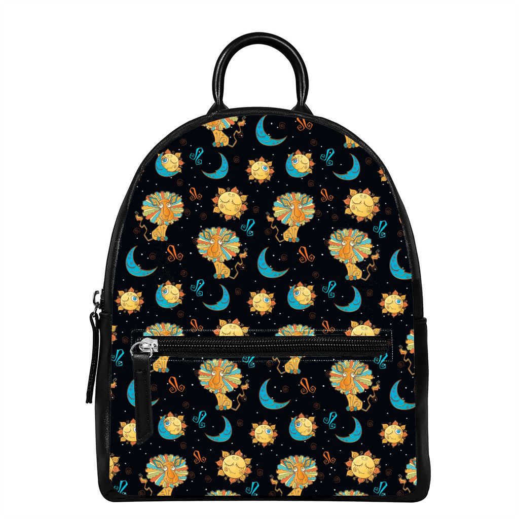 Cute Cartoon Leo Pattern Print Leather Backpack