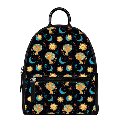 Cute Cartoon Leo Pattern Print Leather Backpack
