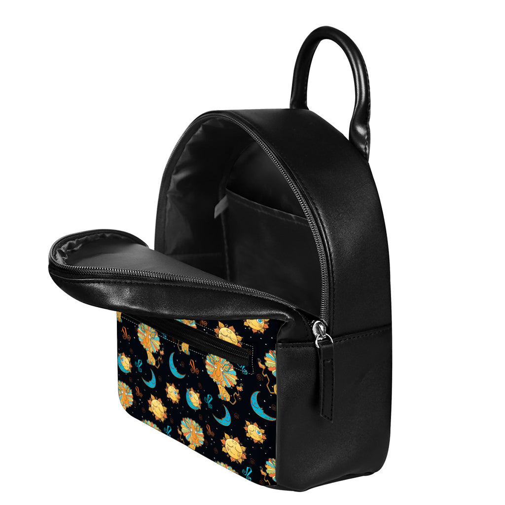 Cute Cartoon Leo Pattern Print Leather Backpack