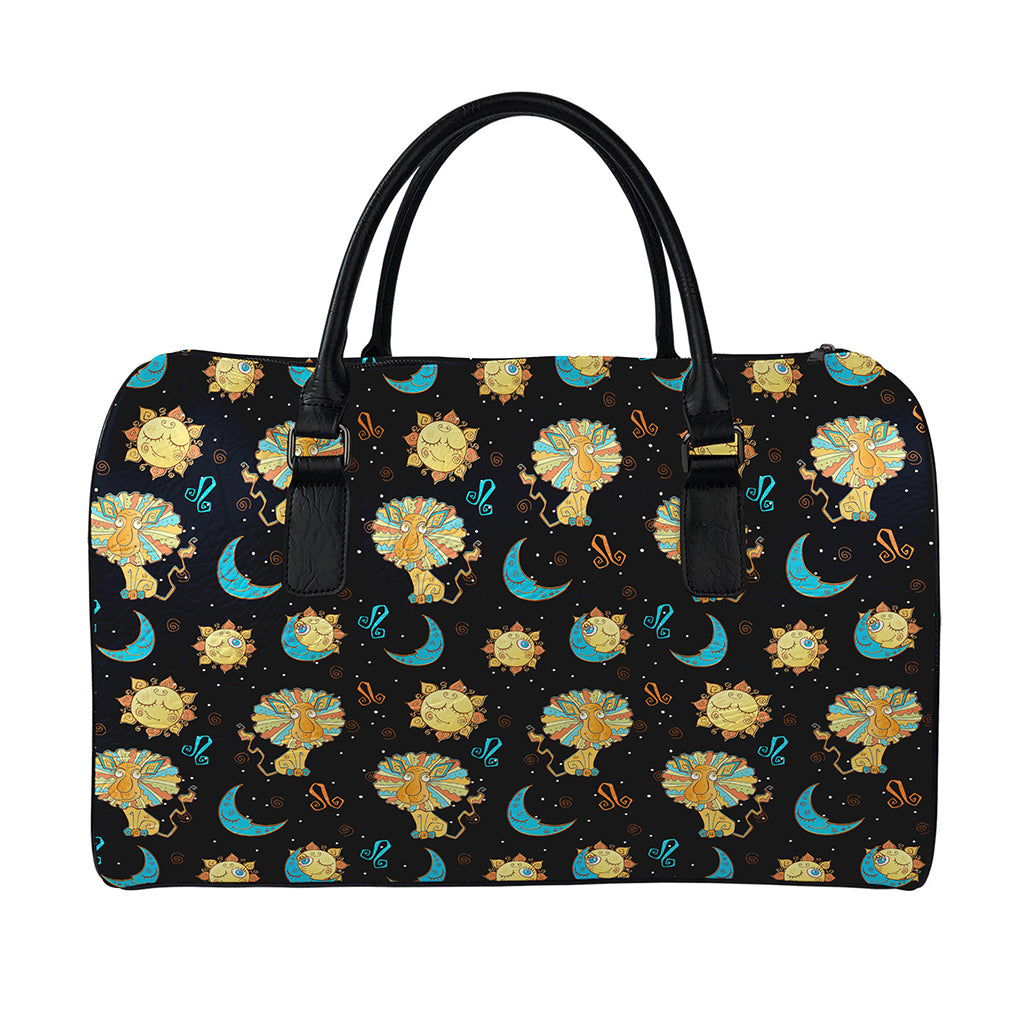 Cute Cartoon Leo Pattern Print Leather Duffle Bag