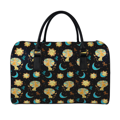 Cute Cartoon Leo Pattern Print Leather Duffle Bag