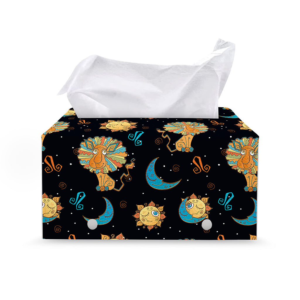 Cute Cartoon Leo Pattern Print Leather Tissue Box Cover