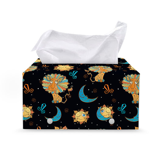 Cute Cartoon Leo Pattern Print Leather Tissue Box Cover