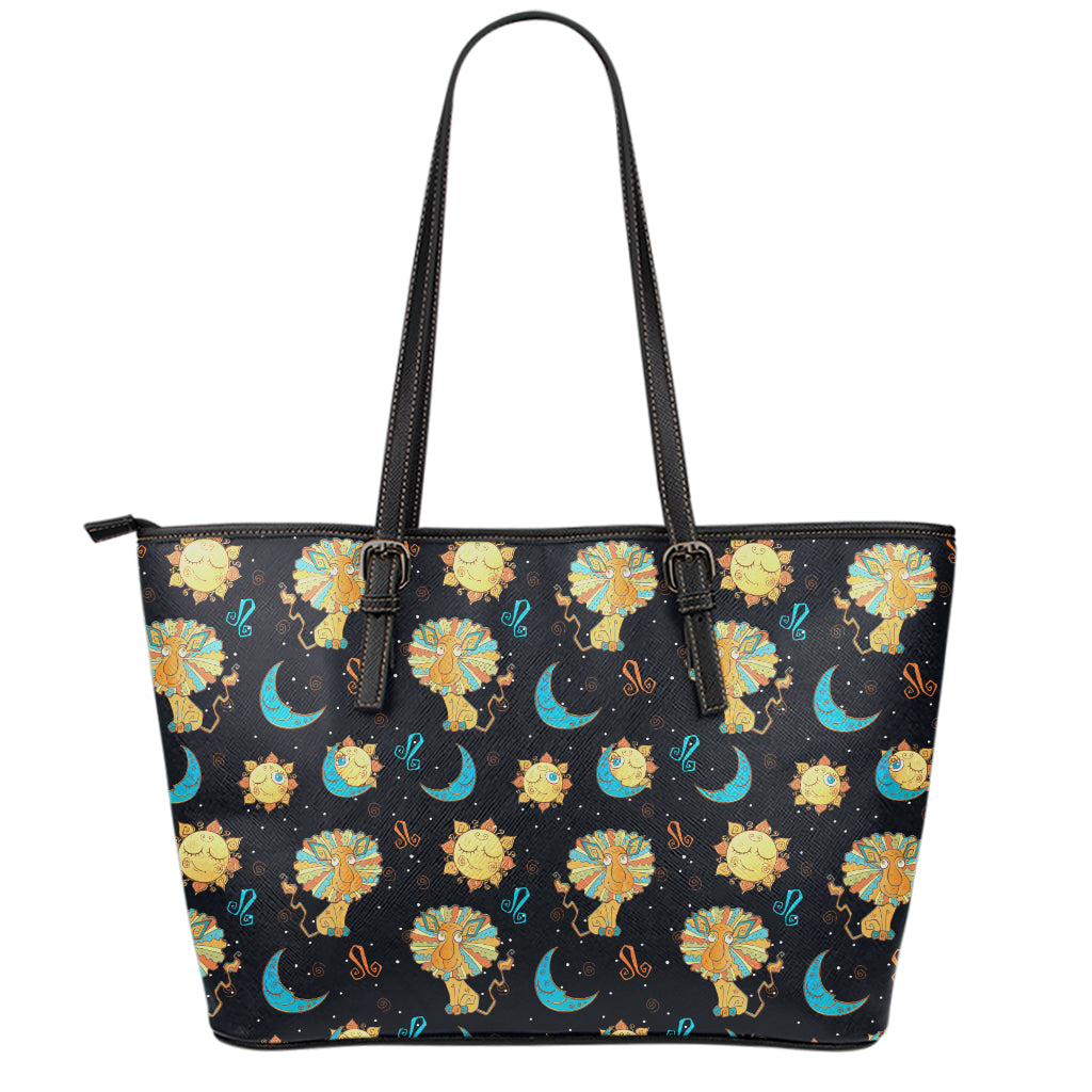 Cute Cartoon Leo Pattern Print Leather Tote Bag