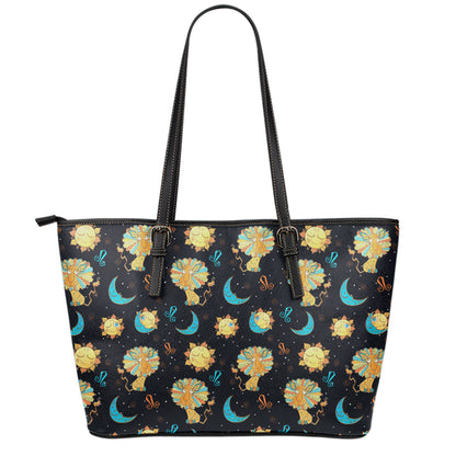 Cute Cartoon Leo Pattern Print Leather Tote Bag