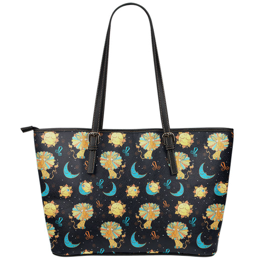 Cute Cartoon Leo Pattern Print Leather Tote Bag